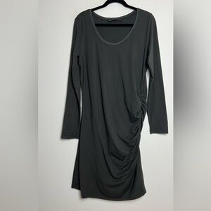Athleta Dark Gray Carefree Ruched‎ Long Sleeve Bodycon Athleisure Dress Size L